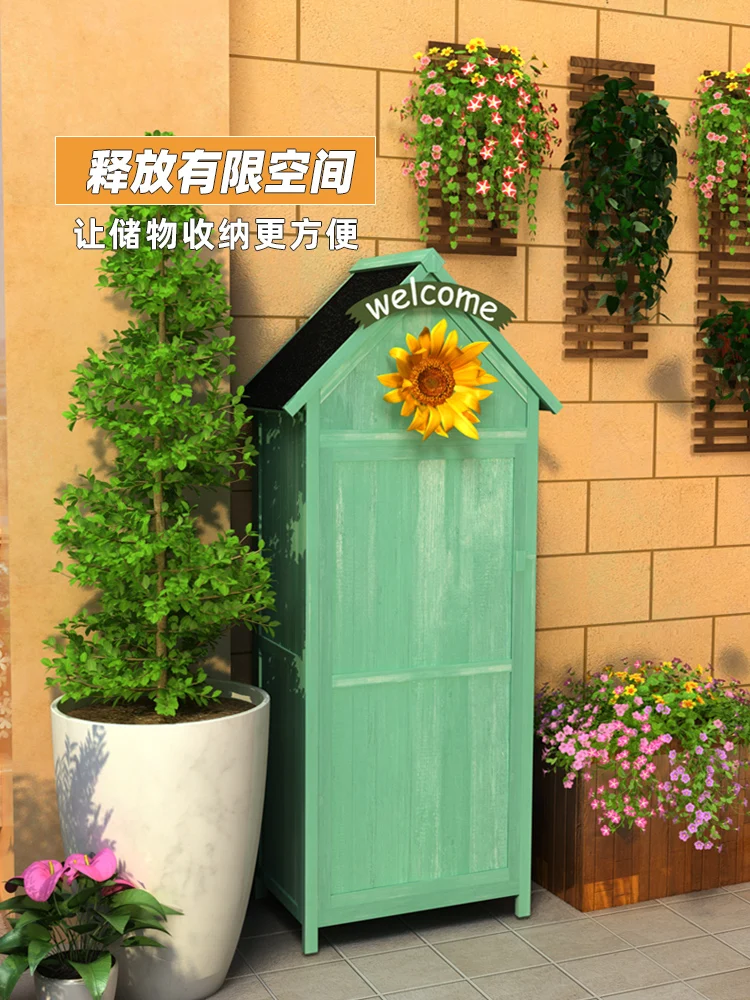 Solid wood outdoor storage cabinet waterproof and sunscreen yard tool room yard balcony sundries locker simple locker