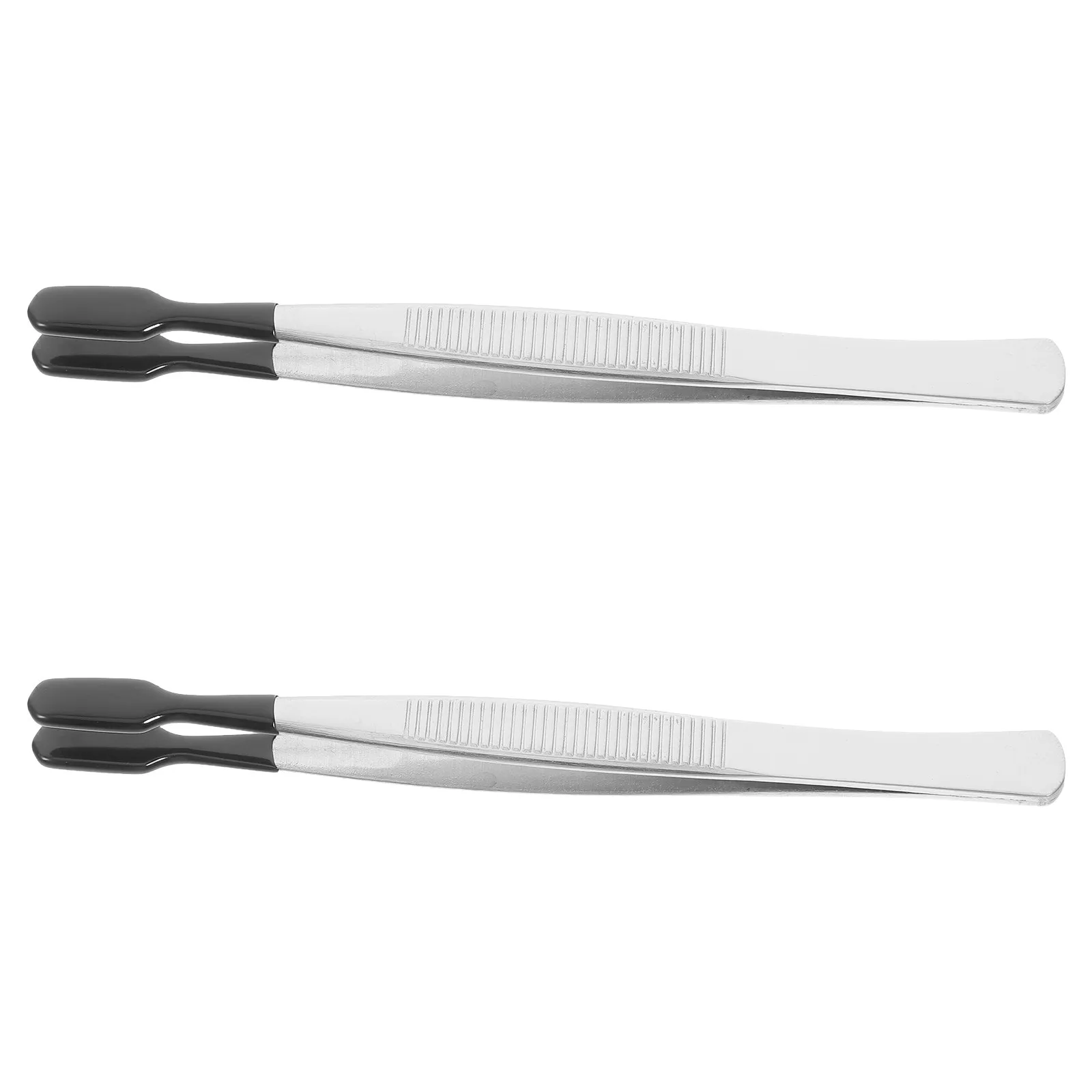 2Pcs Silicone Tip Tweezers Straight Flat Design Non-Slip Grip for False Eyelashes Crafting Beadwork Lab Collecting Travel