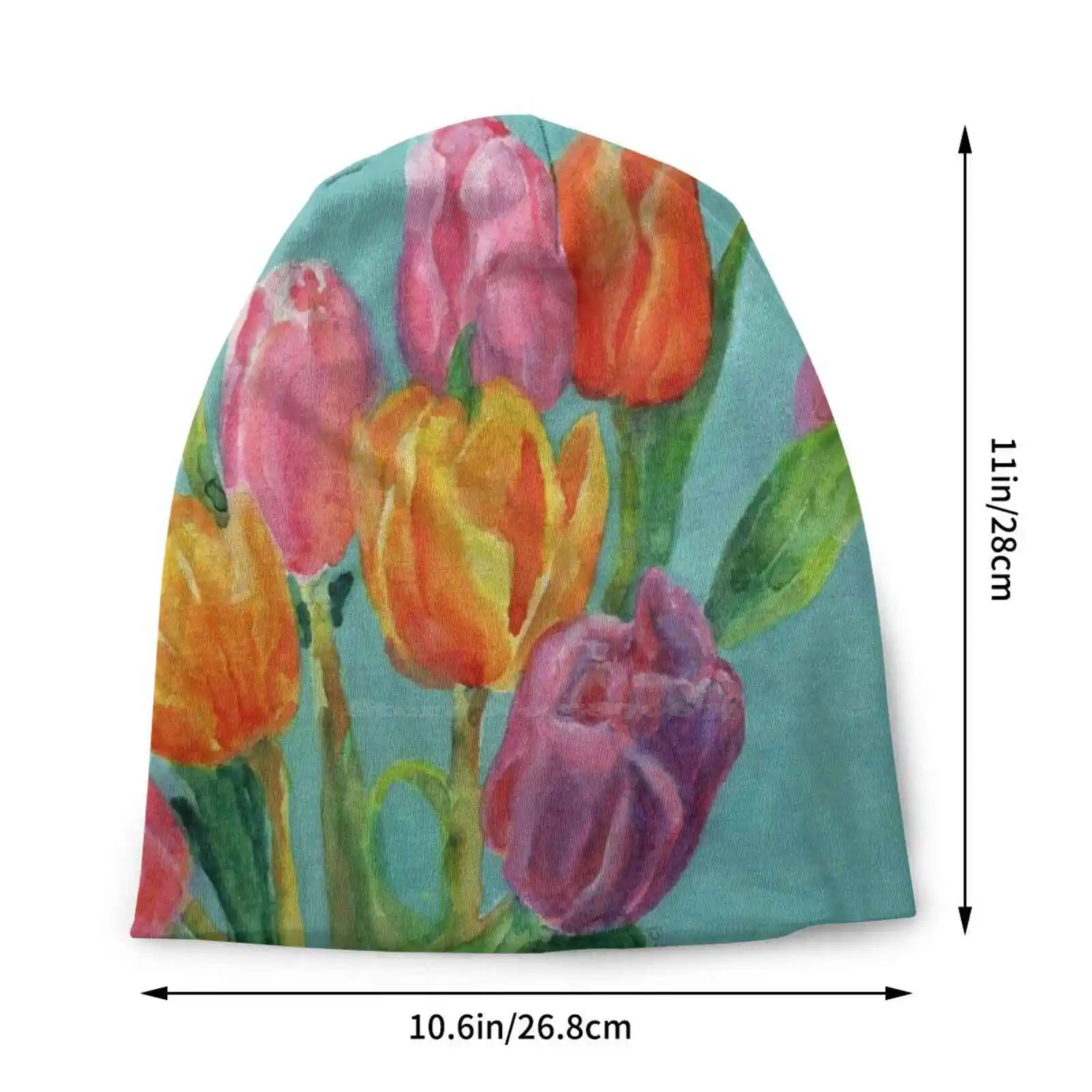 Tulip Bouquet Watercolor Painting Knitted Hat Warm Beanie Outdoor Caps Tulips Floral Flowers Watercolor Bouquet Spring