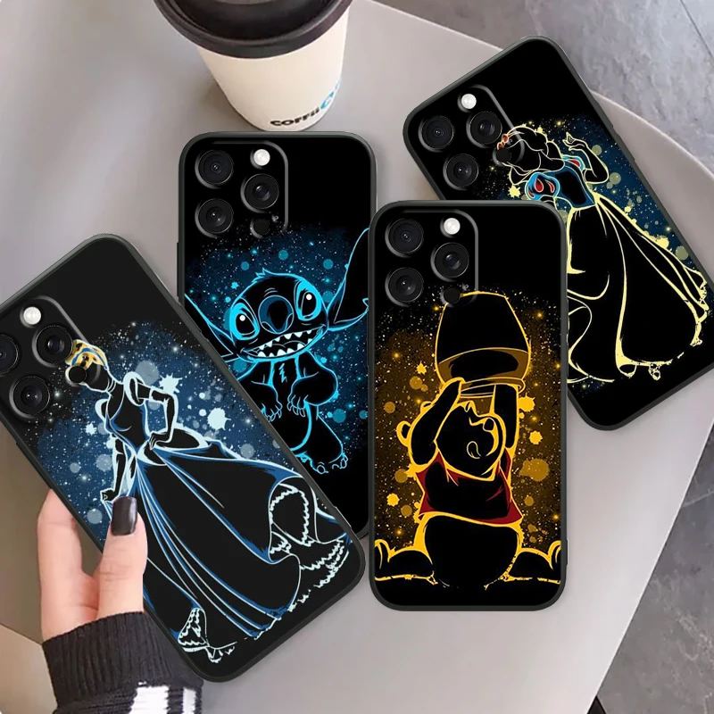 

Disney Cartoon Princess Beauty For iPhone 15 14 13 12 11 XS XR X 8 7 SE Pro Max Plus Mini Black Back Phone Case