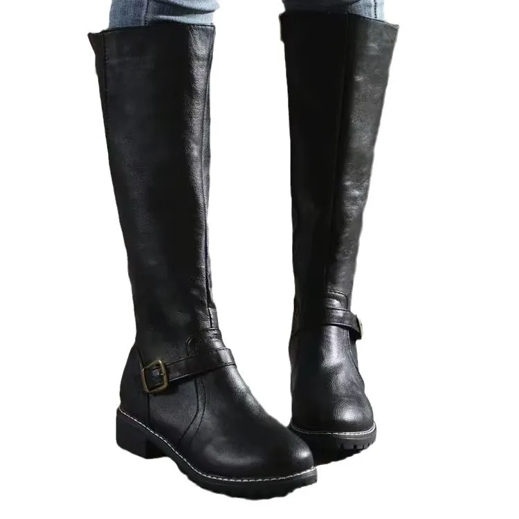 Winter Women's Riding Boots Round Toe Chunky Heel Over-the-Knee High Boots Women's Buckle Platform Shoes Botas Mujer view 5