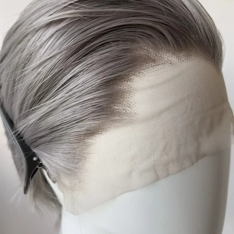 For Delta Action Bee Doctor Cosplay Wig for Royce M Medium Grey Three Pointed Beauty Pointed Hand Hook Front Lace Wig