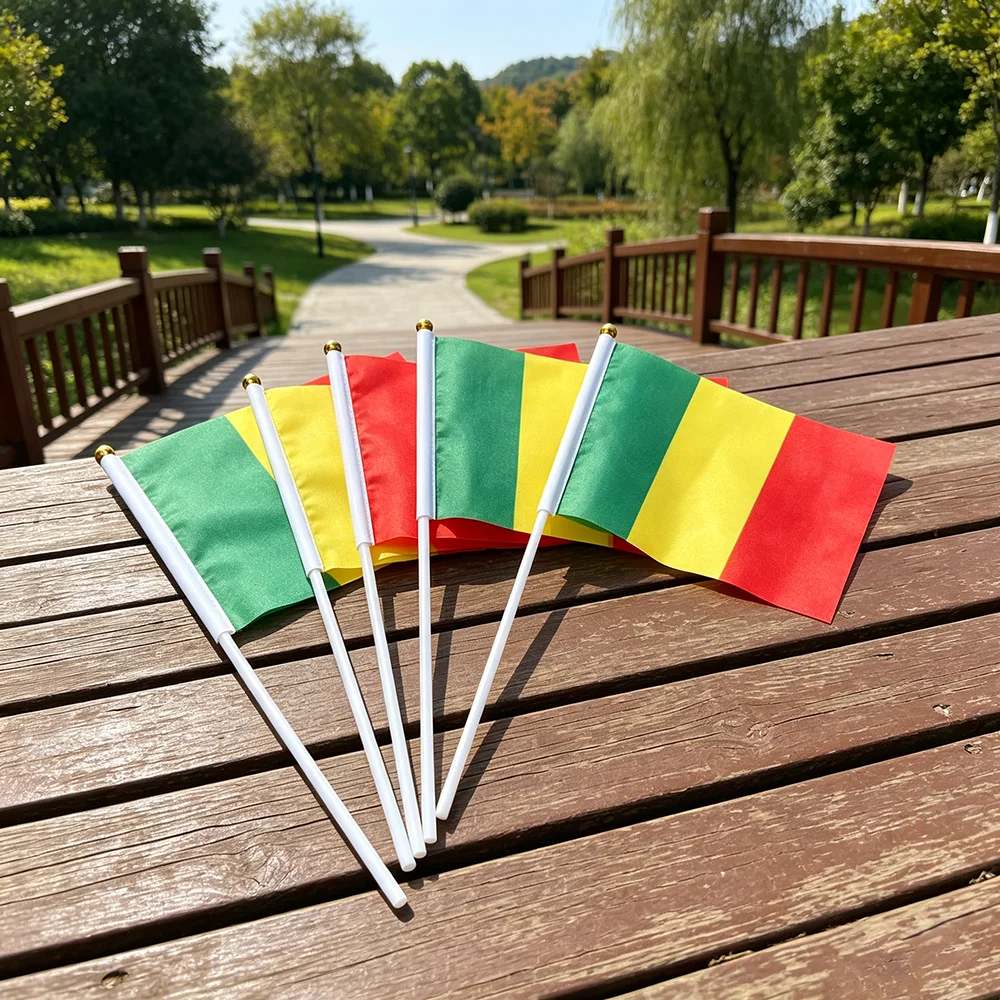 （TIKI FLAG）Mali hand flag 14x21cm Polyester Fade-Resistance Mali Hand Waving Flag with Plastic Flagpole for Events