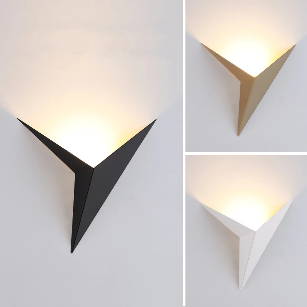 

Modern Led Wall Light Aluminum 3W Black White Golden Wall Lamp AC85-265V Wall Sconce Light Triangle Shape Home Decoration