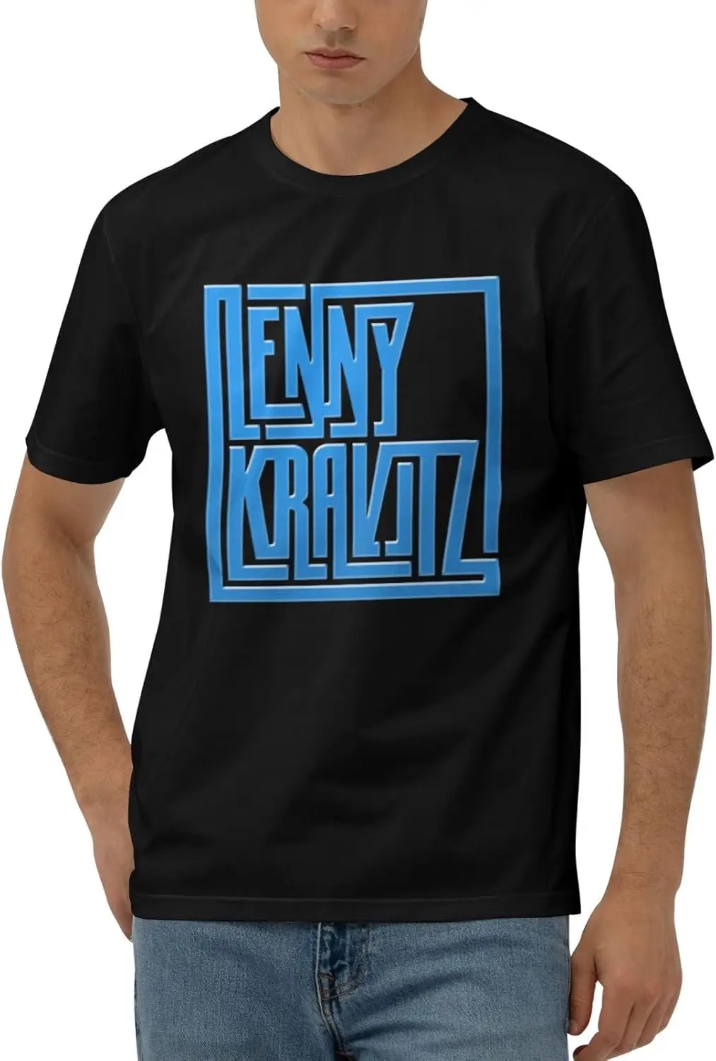 Lenny Music Kravitz Shirt for Men Short Sleeve Crew Neck Lightweight Casual T Basic Teetees Tops Black