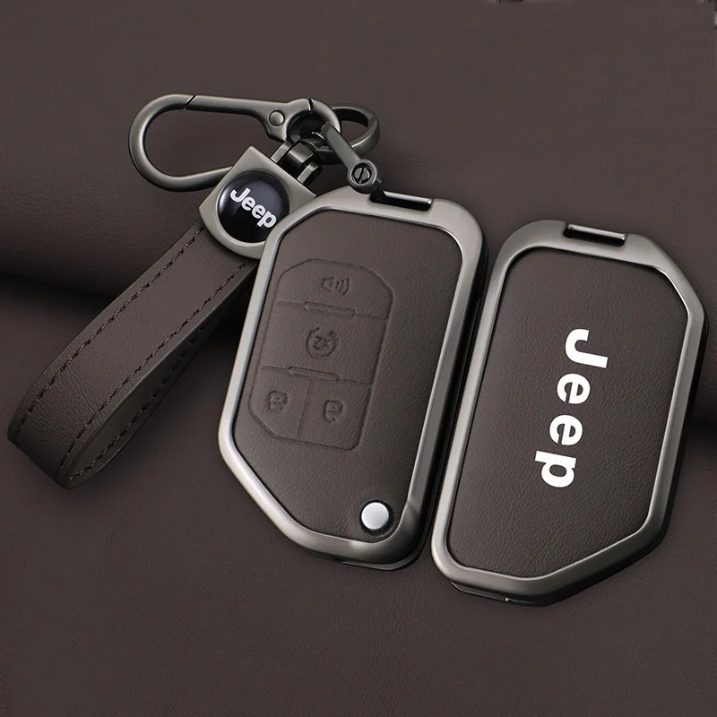 Zinc Alloy Leather 2 3 4 Button Flip Remote Car Key Cover Case Protection for Jeep Wrangler JL Rubicon Gladiator JT Sahara JLU