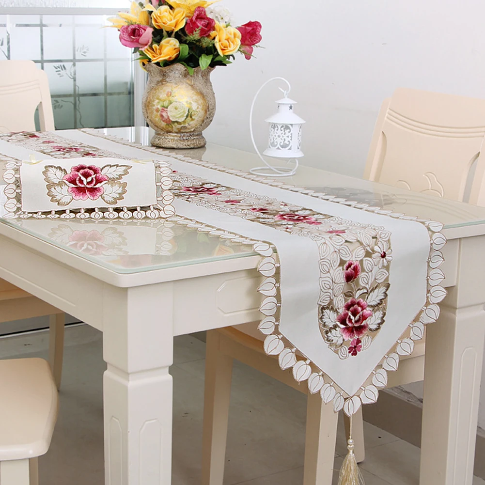 

Brand New Table Runner Embroidered Kitchen Lace Party Rectangle Replacement Reusable Dining Room Fabric Floral