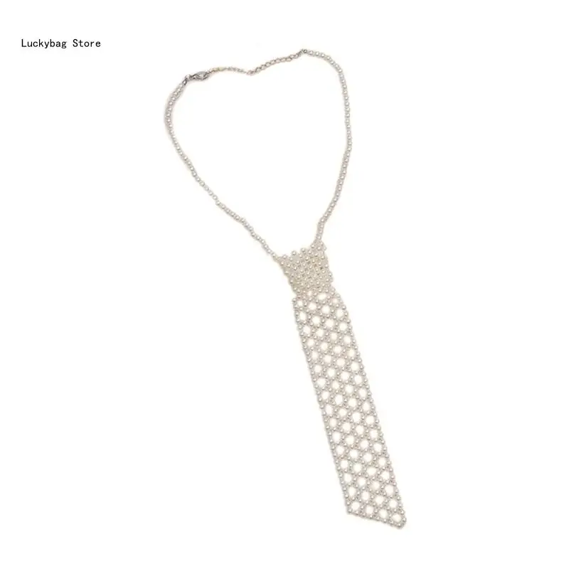 Sophisticated Beaded Necktie Necklace Elevates Female Attires with Touch of and Elegances Delicate Pearl Necktie