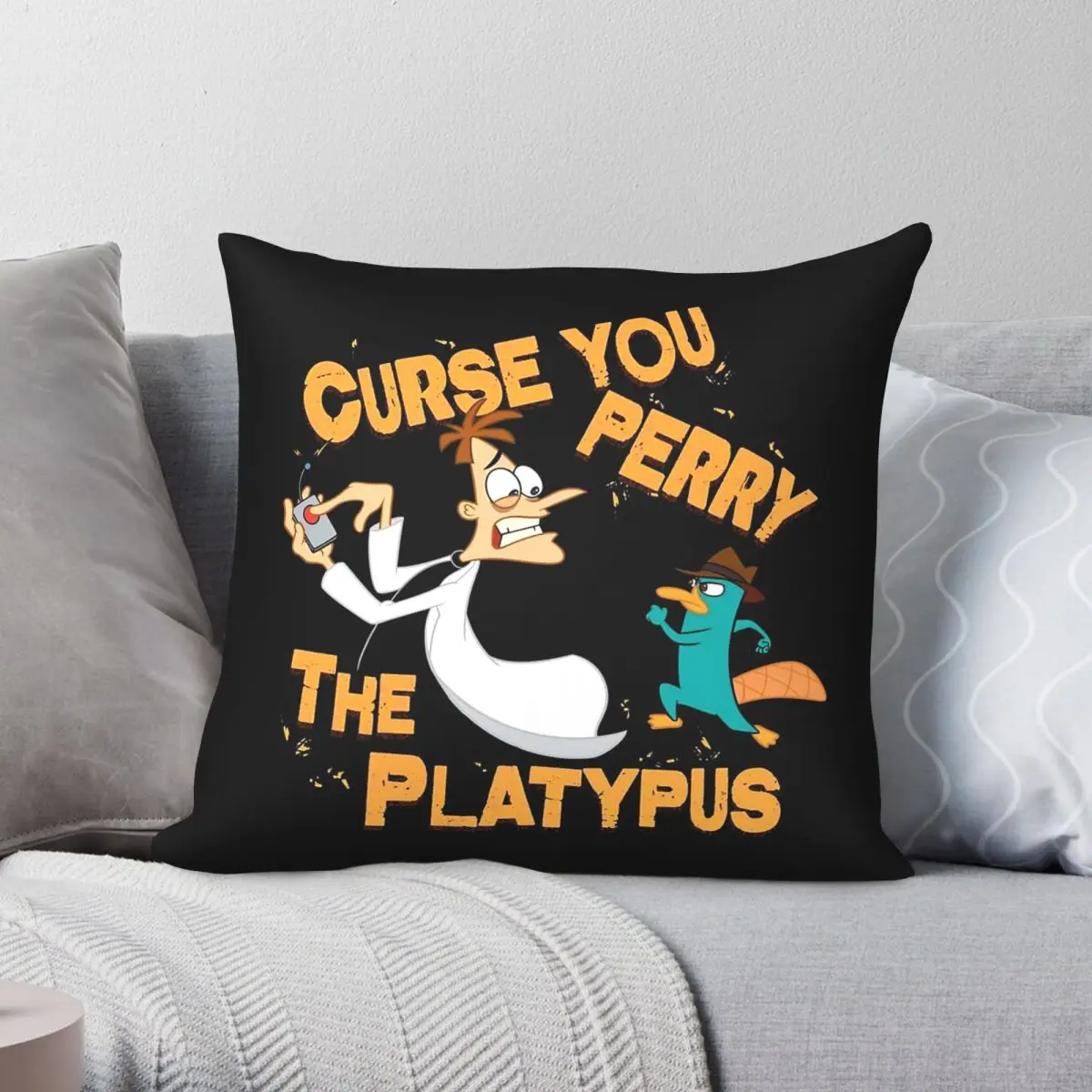 Phineas And Ferb Perry The Platypus Pillowcase Polyester Linen Velvet Creative Zip Decorative Car Cushion Case
