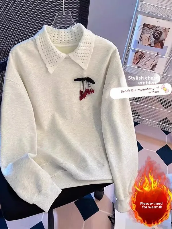 

Теплый женский свитер Thiened из трикотажа с вышитым воротником, в корейском стиле, удлиненный, стандартной длины