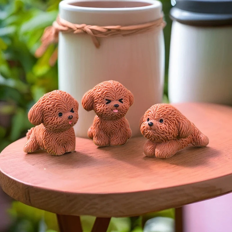 Figurine Miniature Cute Brown Teddy Puppy Dog Micro Landscape Ornaments For Home Decorations Kawaii Animal Desktop Decoration