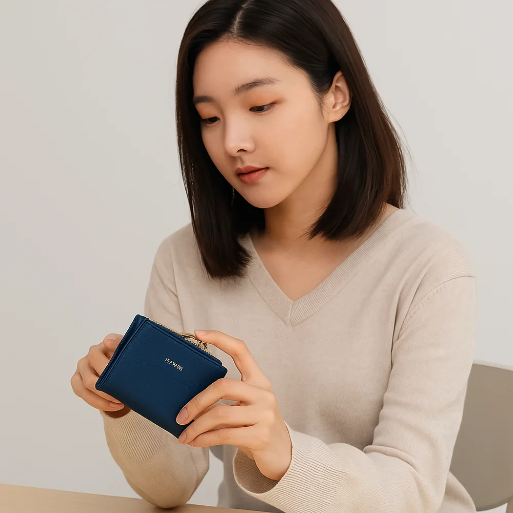 

Ins Elegant Women Short Wallet Large Capacity Zipper Closure Business Card Holder Simple Pu Leather Bank/ID/Credit Card Bag Lady