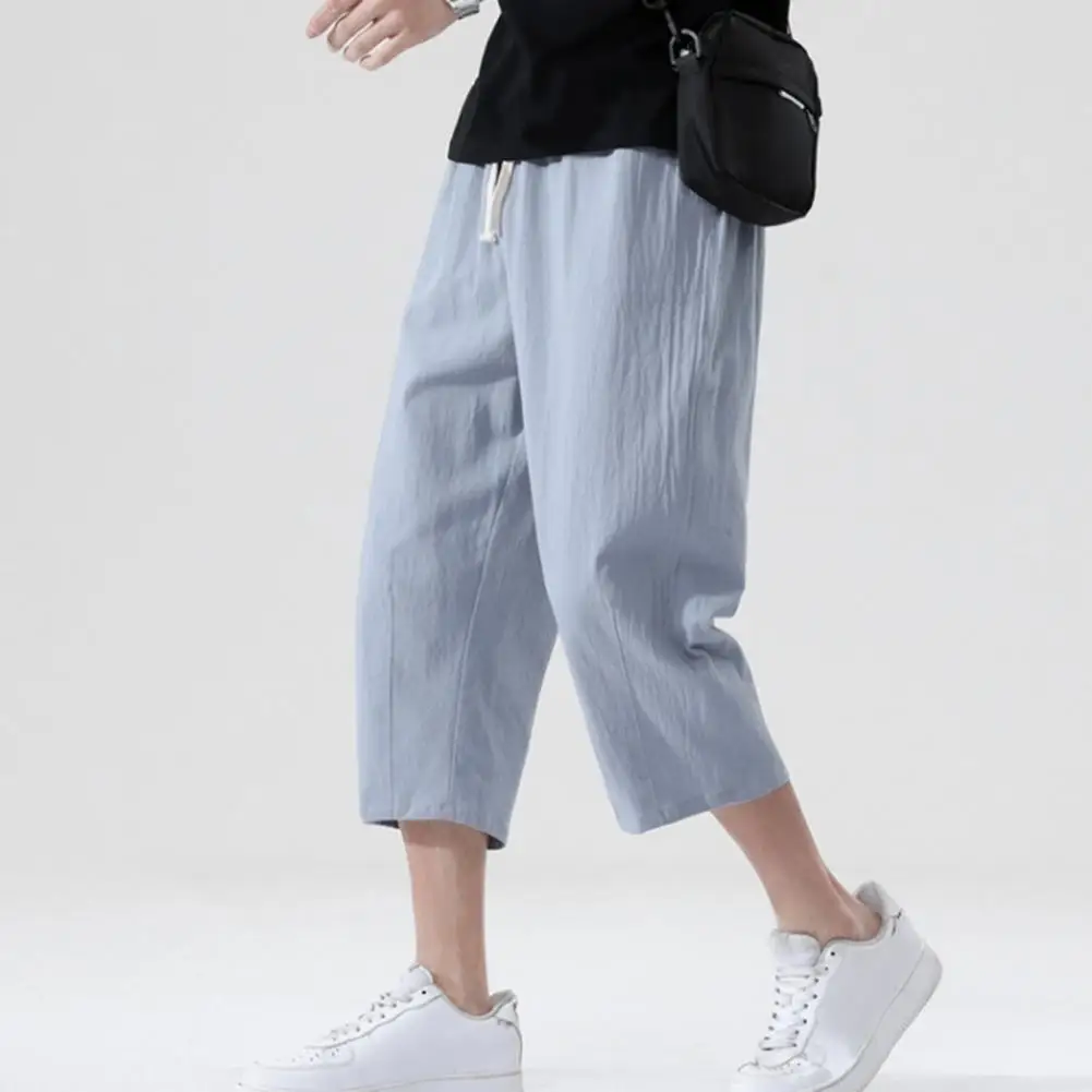 Pantalones informales hasta la pantorrilla Harajuku para hombre, ropa holgada de algodón y lino con estampado Harem, de pierna ancha, para verano, 2024