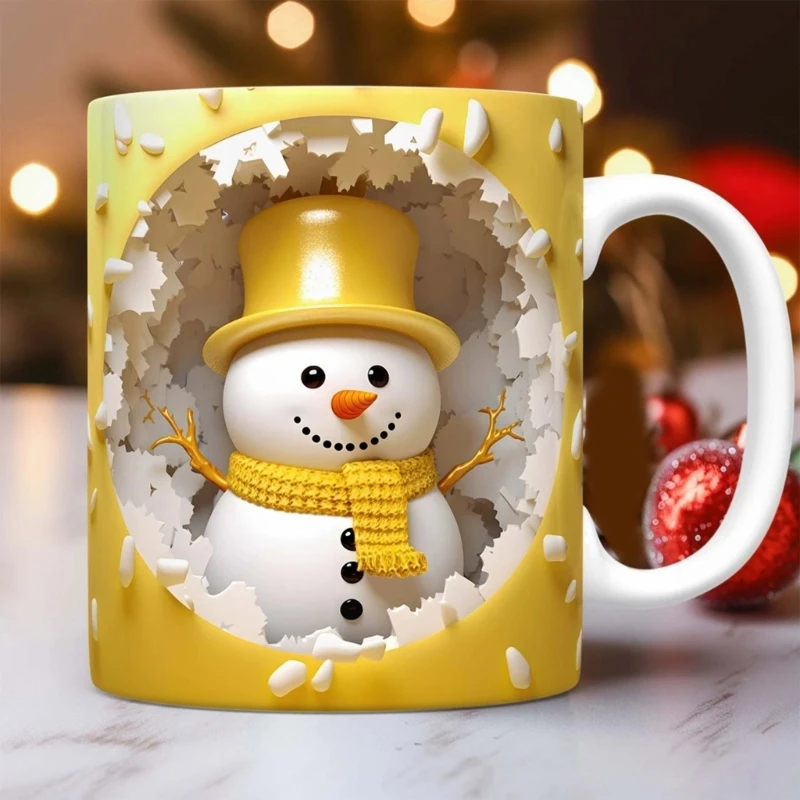  Christmas Snowman Embossed Coffee Cup Premium Ceramic Homes Kitchenwares