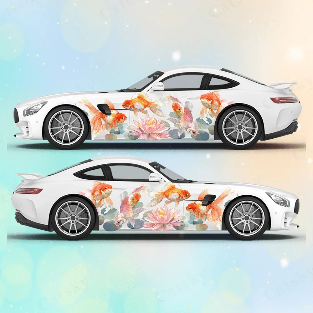 Colored Lotus Lucky Koi Fish Car Side Sticker Decor,PVC Waterproof Scratch Resistant Decal,Car Protection,Auto Accessories Gift