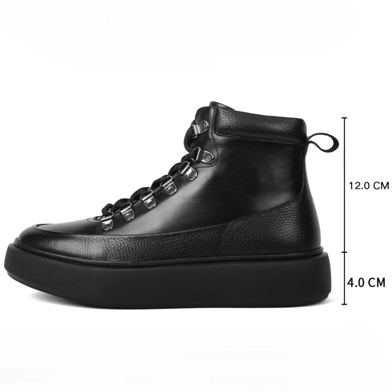 European and American Designer High Top Casual Shoes Men's Genuine Leather Waterproof Hand Sewn British Height-increasing Shoes