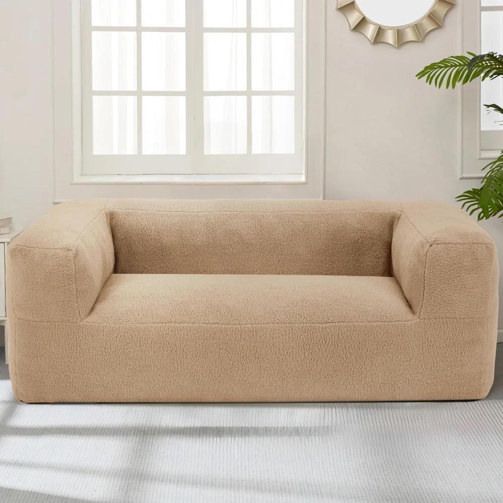 Giant Bean Bag Chair Sofa,Oversized Bean Bag Couch,Memory Foam Filled Floor Loveseat with Soft Sherpa Teddy Cover