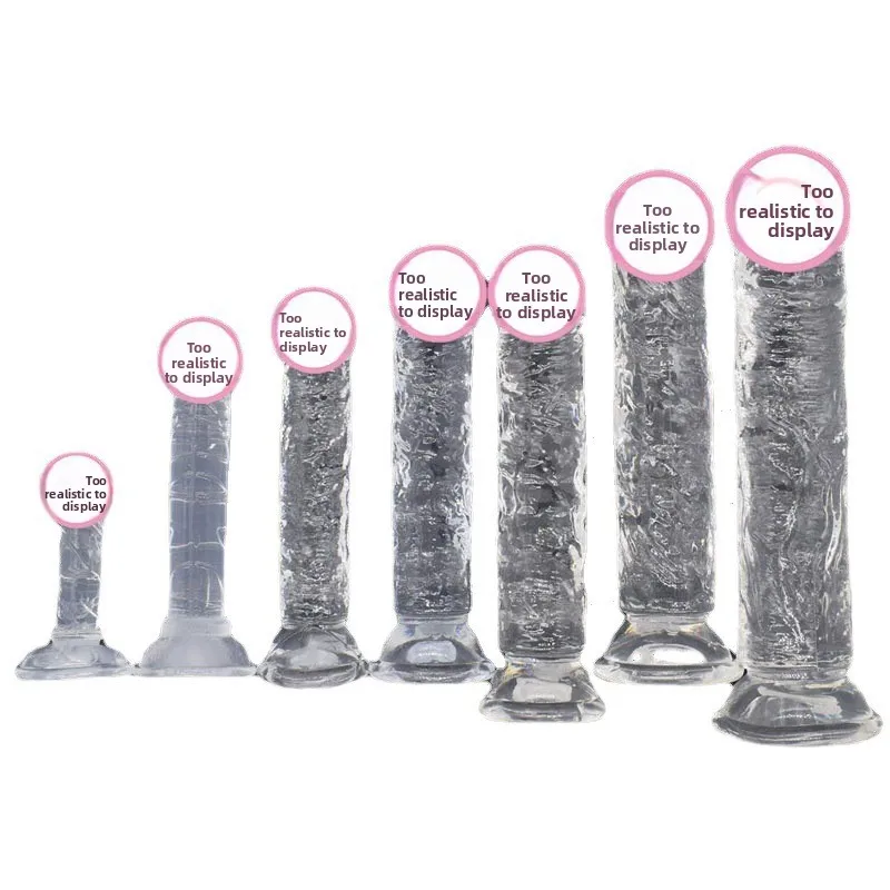 شكل ديك كبير من الكريستال الشفاف Jingling عصا السيليكون على شكل هلام منتجات للبالغين