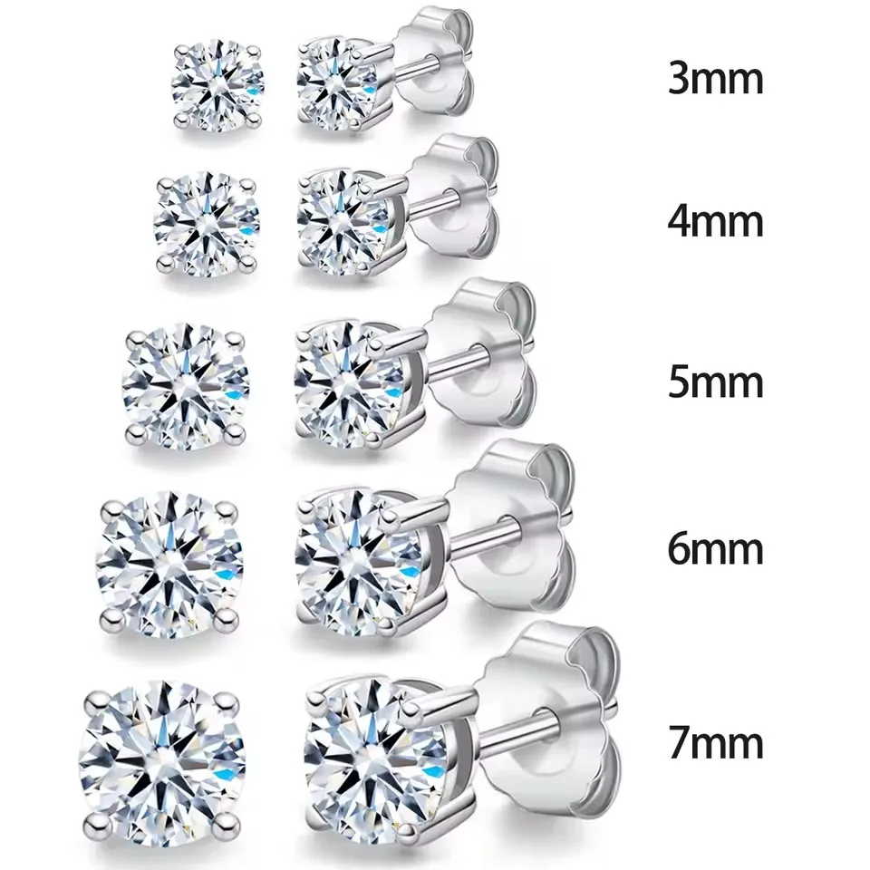 Women's Moissanite Diamond Stud Earrings, Platinum Plated Gift