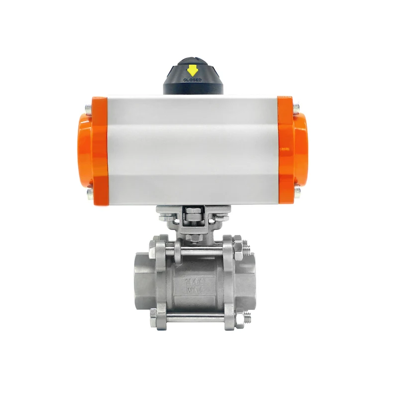 DN08 Three Piece High Platform Pneumatic Ball Valve Stainless Steel 304 Double Acting Cylinder