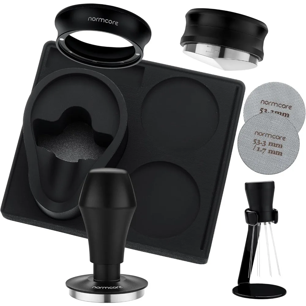 53.3mm 7-in-1 Compact Barista Kit: Coffee Tamper, Distributor Tool, WDT with Stand, Dosing funnel, Puck Screen, Tamping Mat