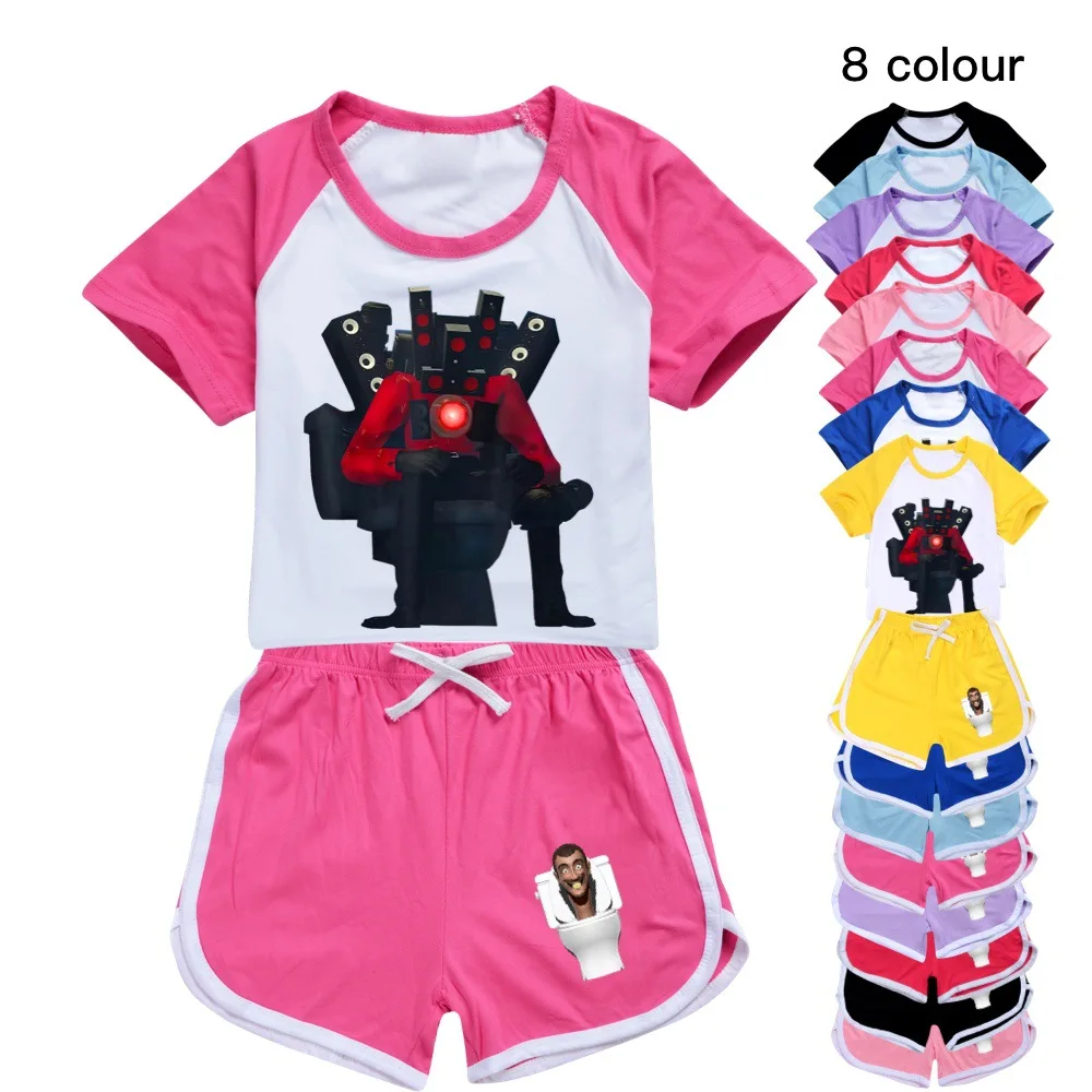 

Skibidi Toilet Pajamas Summer Children T Shirt Tee Pants 2pcs Clothes Set Sleepwear Pyjamas Cartoon Speakerman TV Man Baby Suits