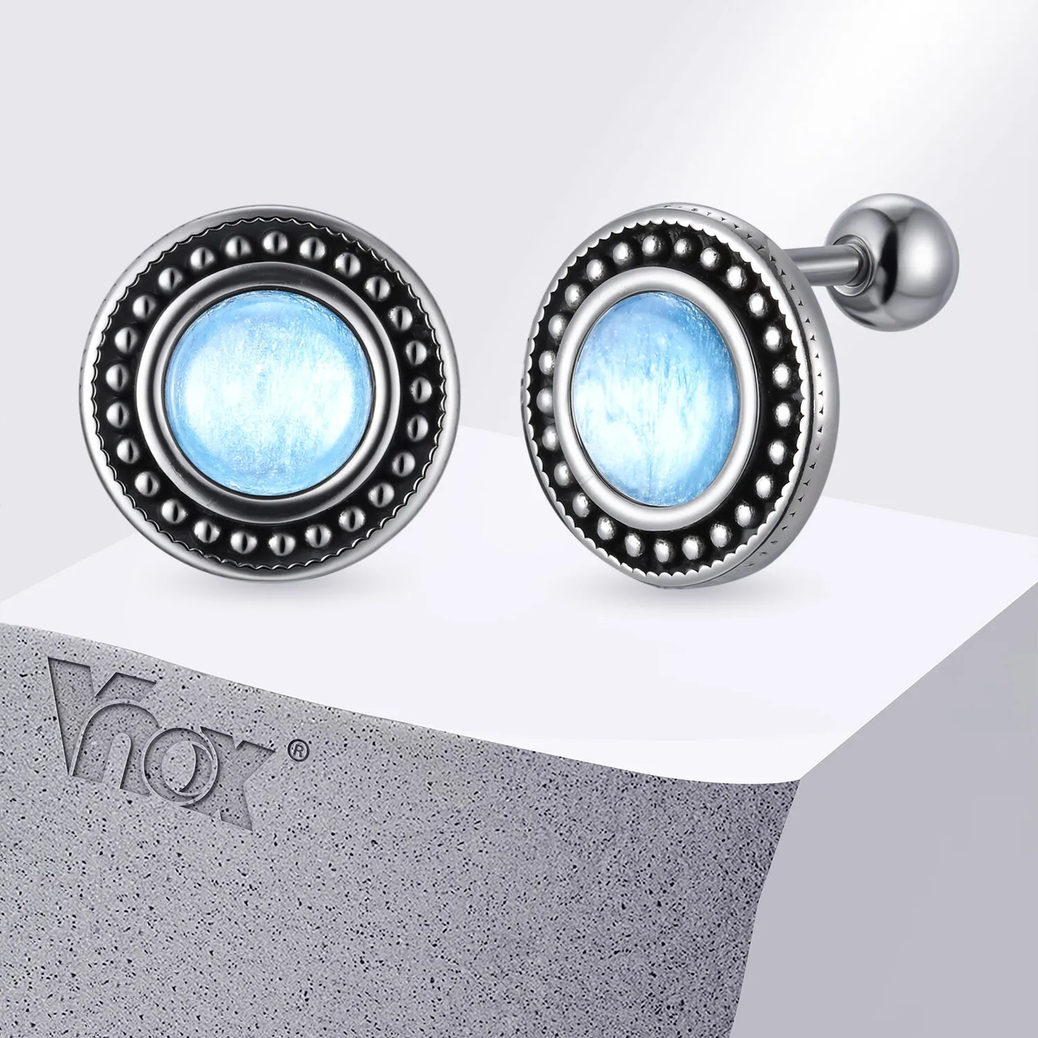 

Vnox Men's Stainless Steel Blue Resin Earrings, Punk Style 11mm Wide Round Stud Earrings, Earrings Jewelry Gift for Men Boys