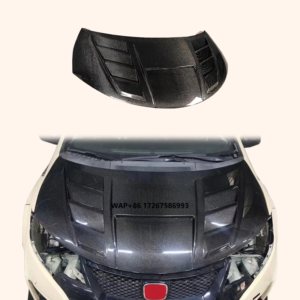 

For Honda for Civic Type R FK2 Hatchback 15-17 Body Parts KZB Style Carbon Front Vented Hood