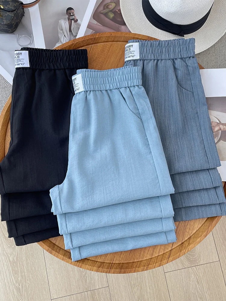 Women's Ice Silk Cotton Linen Jeans 2026 Summer New Thin Style Denim Straight Casual Pants All-match High Waist Wide Leg Pants