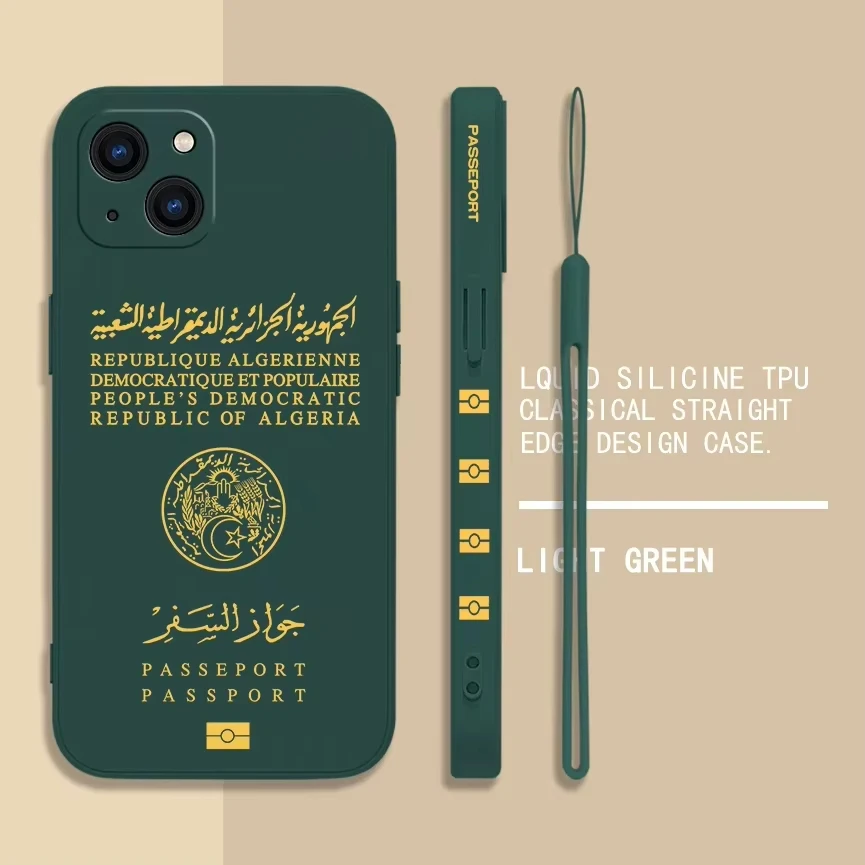 Algeria Passport Phone Case With Hand Strap For iPhone 16 15 14 13 12 11 Pro Max XS X XR 7 8 SE Funda