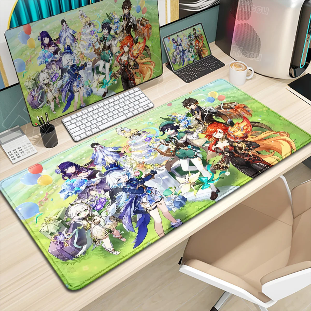 E-sports Gam المطاط الطبيعي حصيرة مكتبية Kawaii Genshin Impact Pretty Nahida Furina 5th Anniversary Mouse Pad Anime XXL لوحة المفاتيح