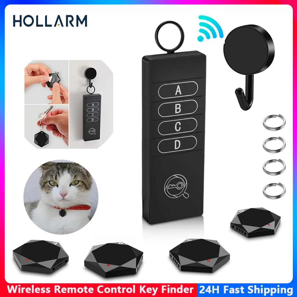 Hollarm Wireless Key Finder Remote Key Locator Phone Wallets Pet Tracker Wallet Tracker Anti-Lost Tags and Keychains 4 Receiver