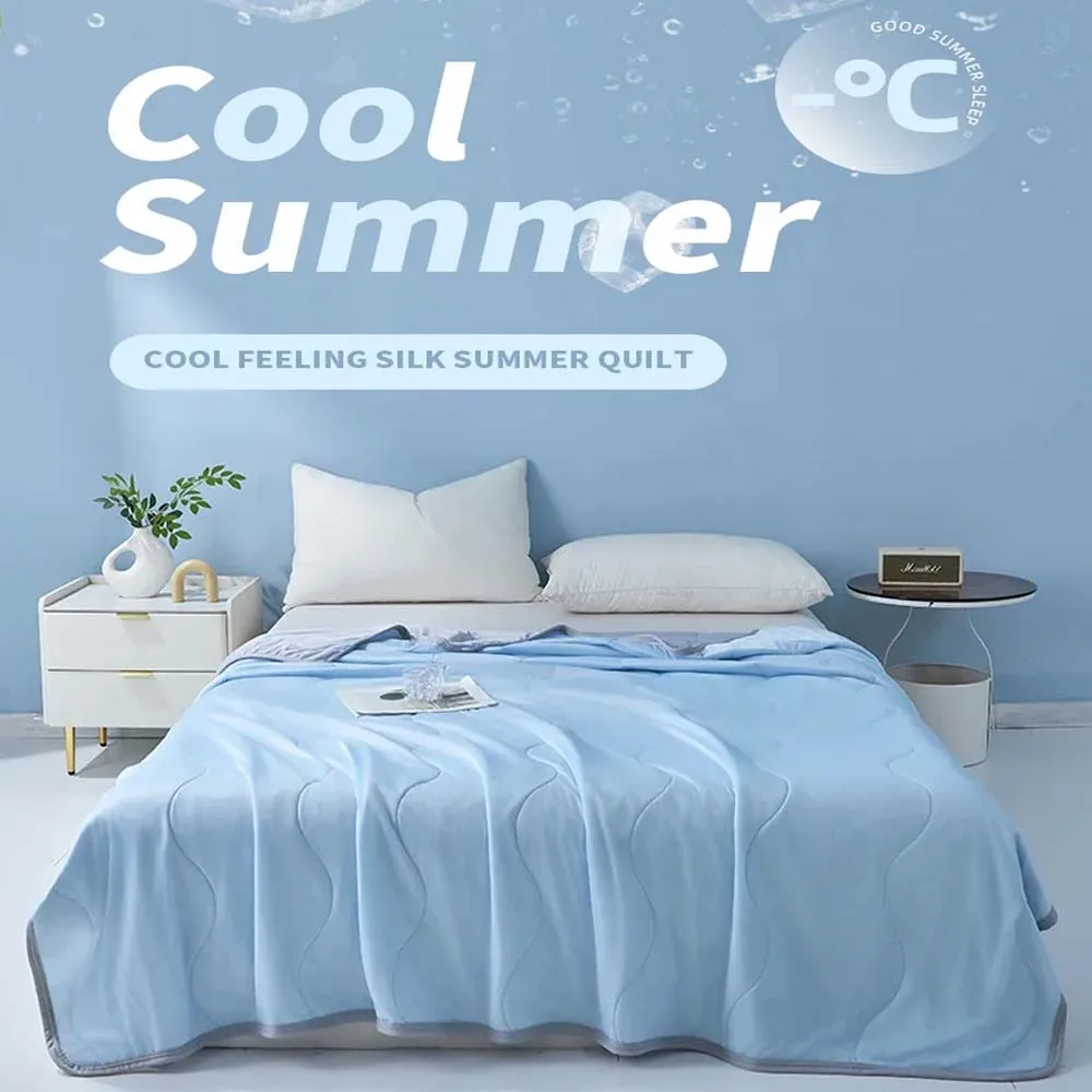 Simple Wave Grid Ice Cool Silk Summer Blanket Machine Washable Single Air Conditioner Quilt Double Side Cold & Cooling Fabric