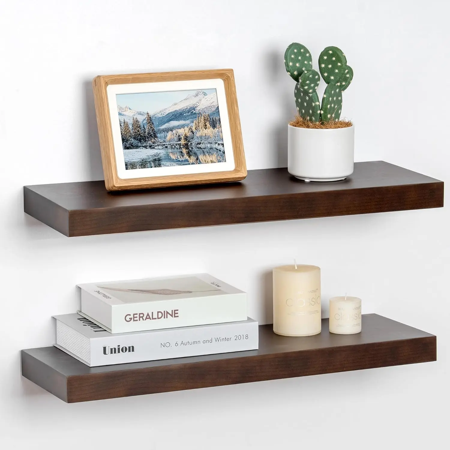 Floating Shelves 24 Inch Long, 8 Inch Deep Wood Wall Shelves Set of 2, Thick Wooden Bathroom Shelf, Farmhouse Rustic Floating Sh