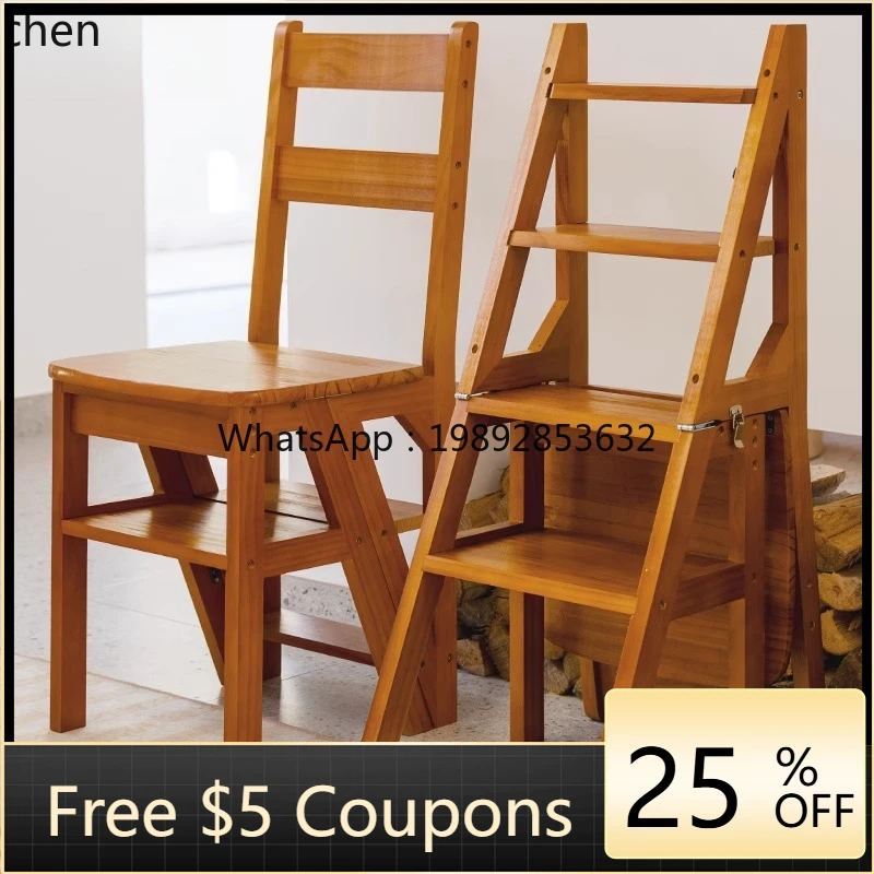 

Solid Wood Ladder Chair Home Ladder Chair Folding Dual-use Ladder Stool Indoor Multi-functional Climbing Stairs Step