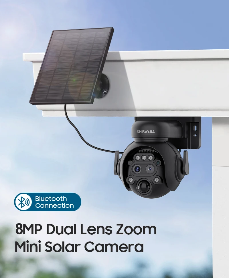 SHIWOJIA 4K 8MP 12X Zoom 4G Solar Security Cameras Wireless Outdoor 360° View Animal Monitoring Camouflage Color Battery PTZ Cam
