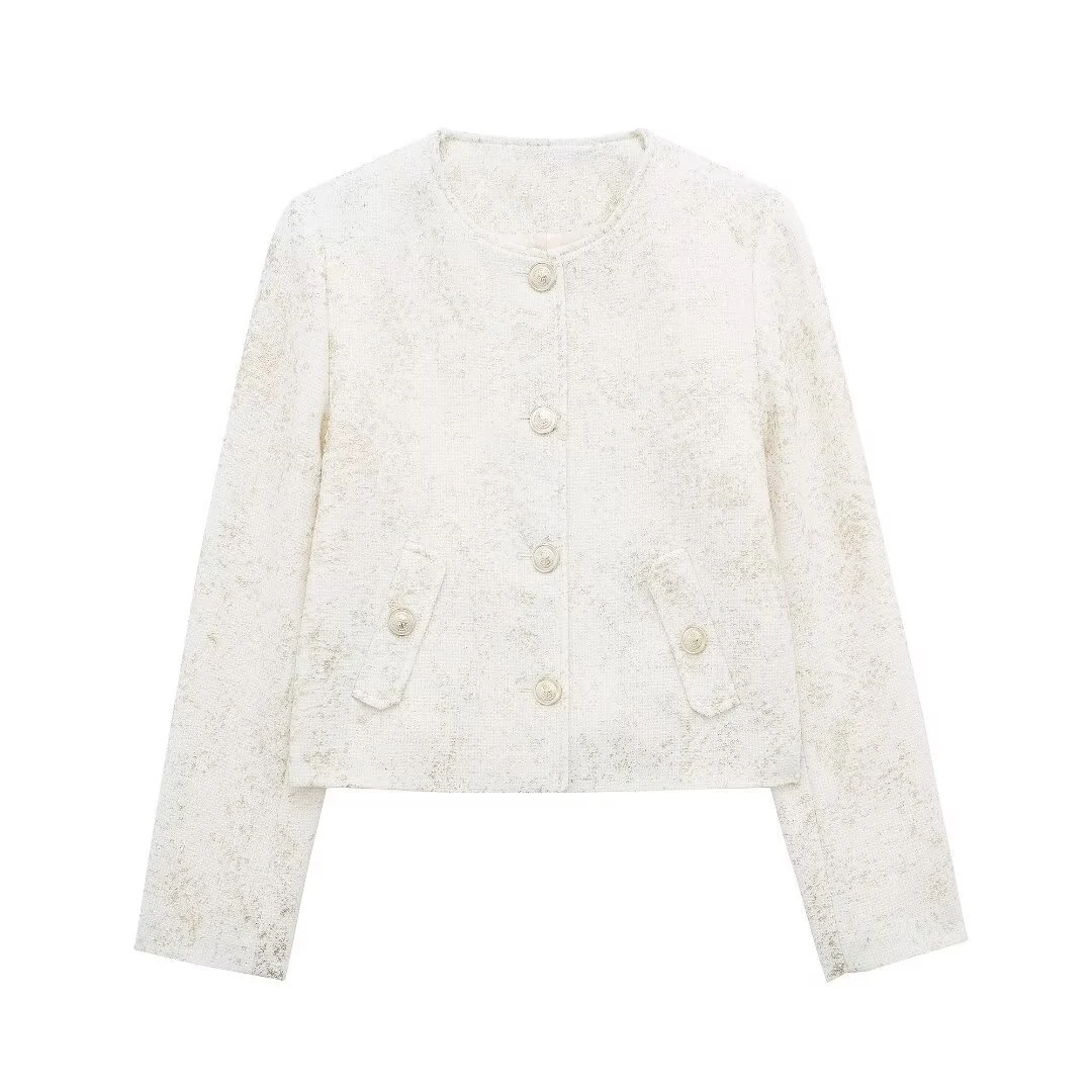 

Белая твидовая куртка для весны и осени, женская одежда, новая модель из металлической фольги