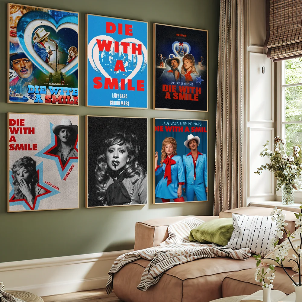 المغني سيدة غاغا يموت مع ابتسامة المشارك لوحة ذاتية اللصق غرفة المعيشة مكتب الديكور غرفة نوم المنزل الجدار ملصق يطبع #3