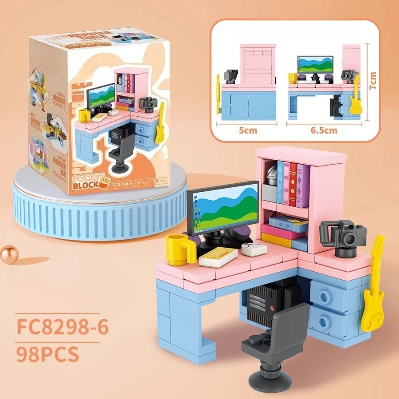 SEMBO Simulation Mini Home Building Blocks Creative Assembly Diy Dressing Table Sofa Coffee Table Kitchen Toys Ornaments Gifts