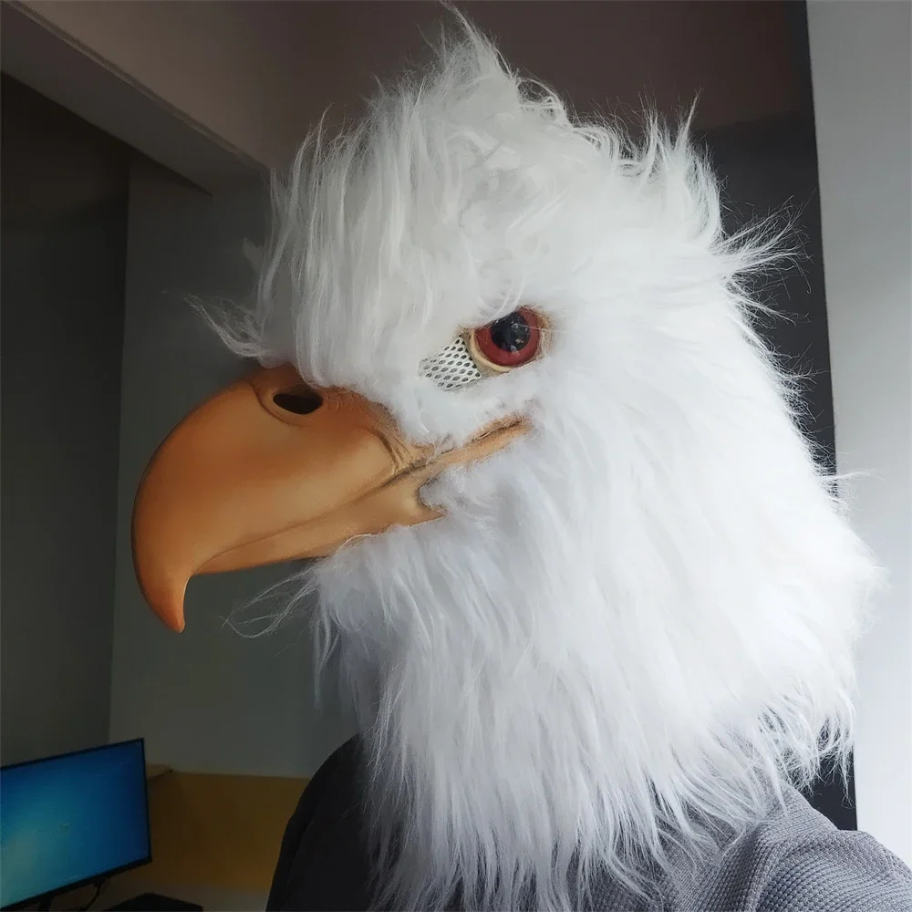 White Eagle Mask Animal Cosplay Hawk Bird Head Mask Latex Decoration Props Halloween Carnival Party Wild Animals Costume Masks