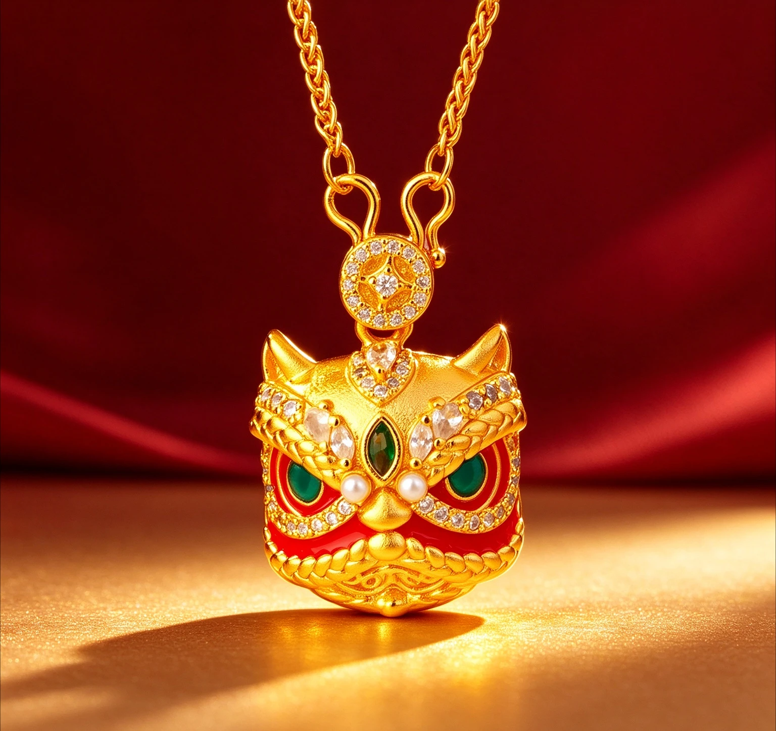 Point diamond enamel color lion pendant for women Chinese style simple 9999gold