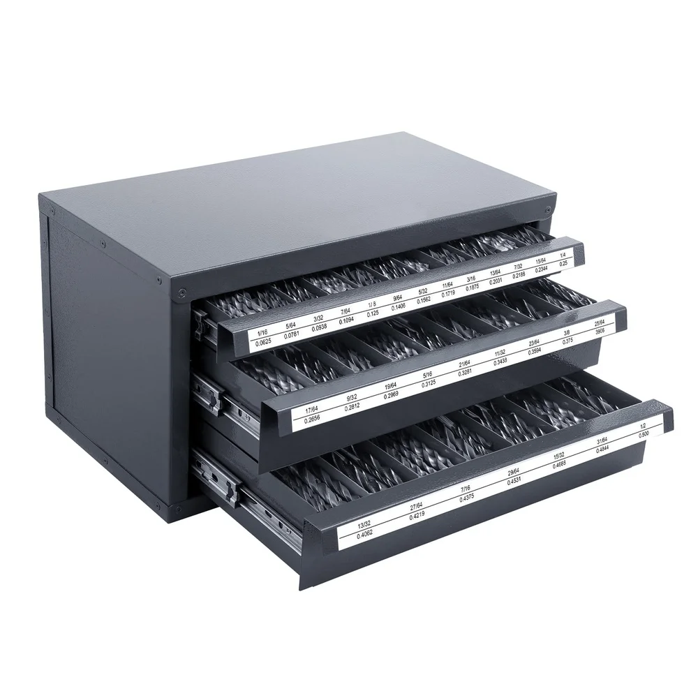 Drill Bit Storage Cabinet 3-Drawer Organizer with 29 Compartments Labeling Durable Heavy-Duty Tool Holder Efficient Workspace