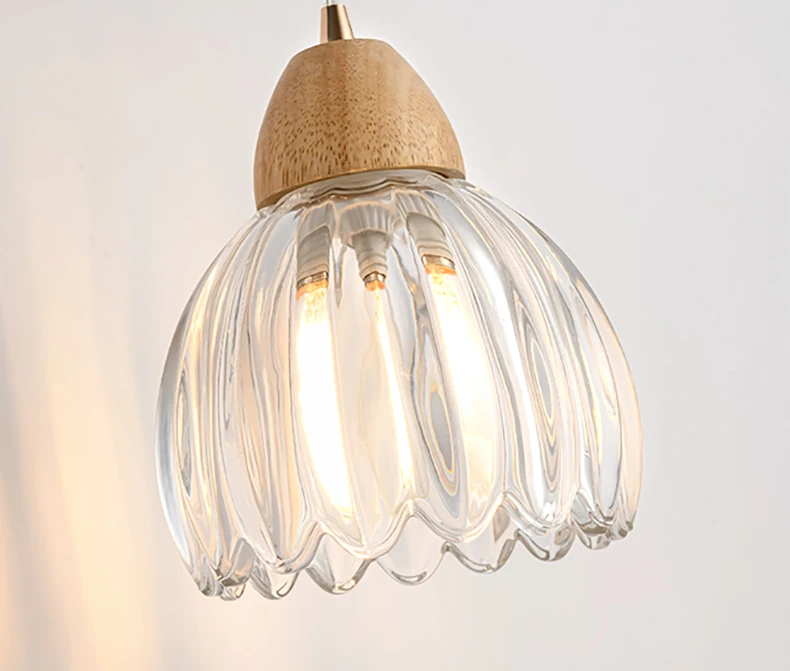 Clear Glass Ceiling Light Wood E27 Bulb