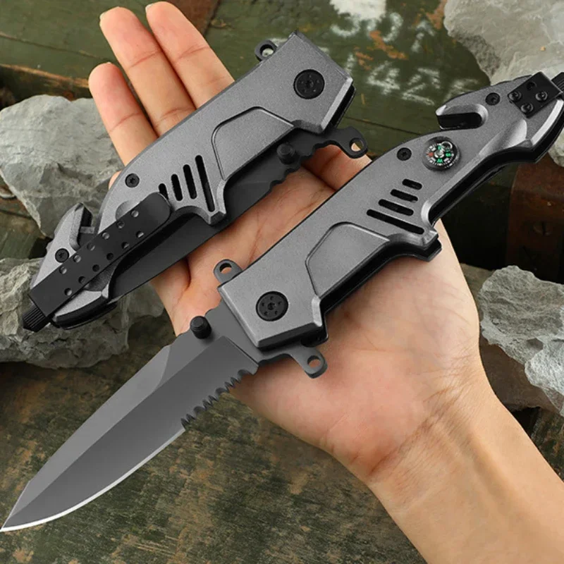 Outdoors Hunting Multitool Folding Knife Steel Self Defense Survival Military Tactical Pocket Knives for Camping with Compas