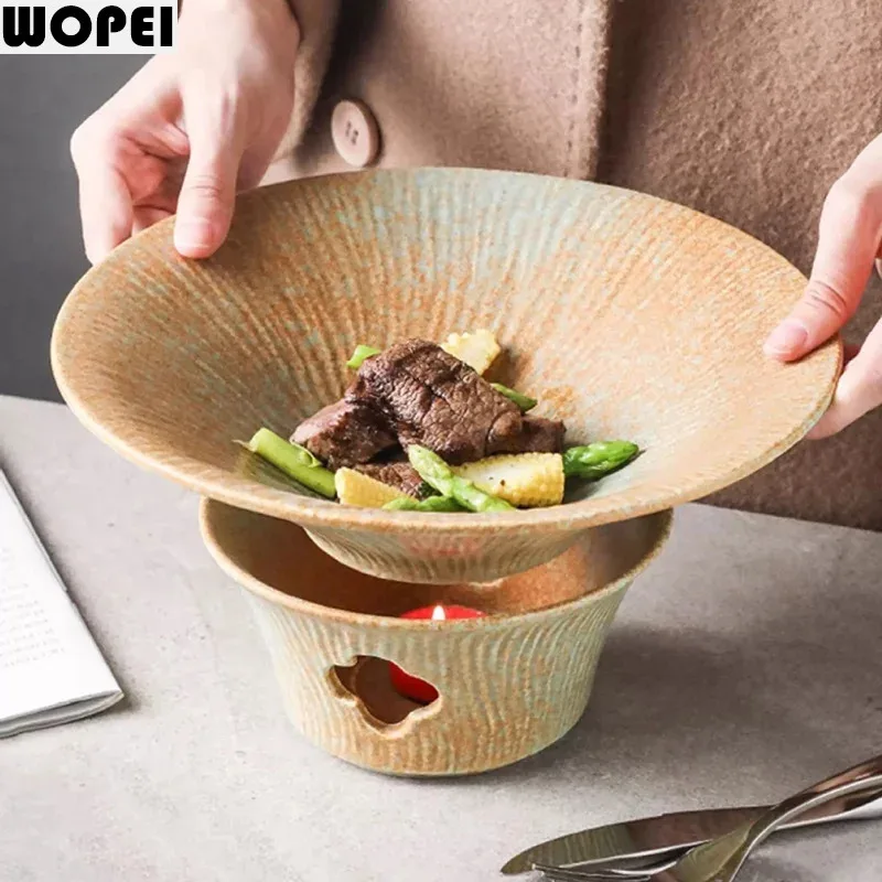 Kiln Changes Ceramic Plate with Insulated Heating Furnace Creative Thick Soup Plate Fish Plate Pasta Plates Kitchen Utensils