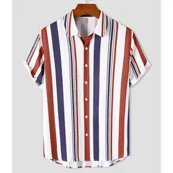 Men'S Striped Shirt 3d Fashion Holiday Style Short Sleeve Oversized-Shirt Clothing Casual Beach Street Top Sweatshirt Party