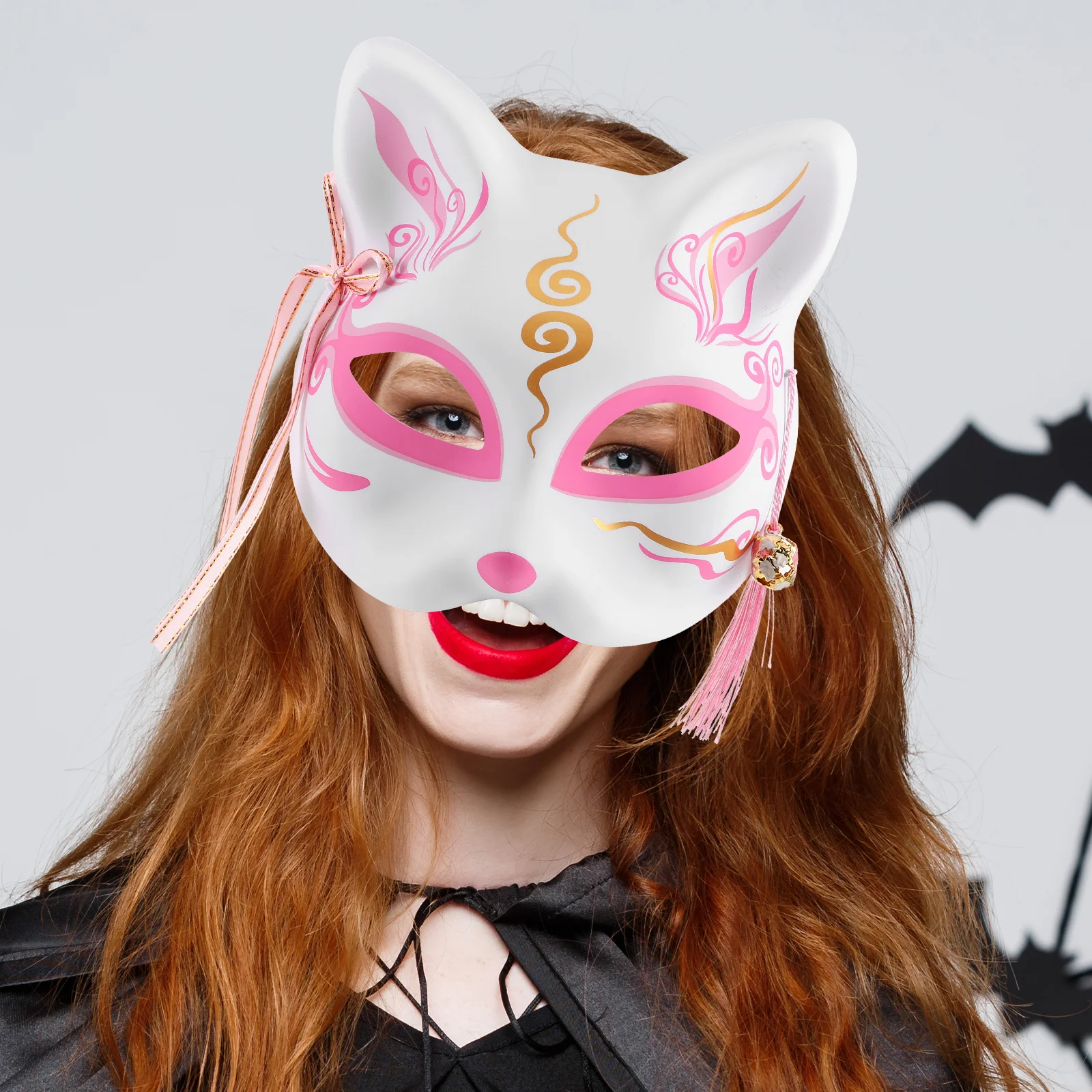 

1Set Fox Mask Japanese Style Half Face Animal Mask Halloween Cosplay Folding Hand Fan Masquerade Party Fox Masks