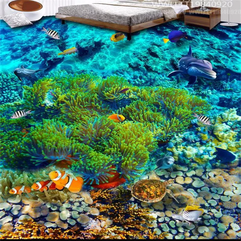 3D Floor Murals Custom Photo Wallpaper Tropical Dish PVC Bathroom Floor Wallpaper Waterproof Self-adhesive 3d Flooring