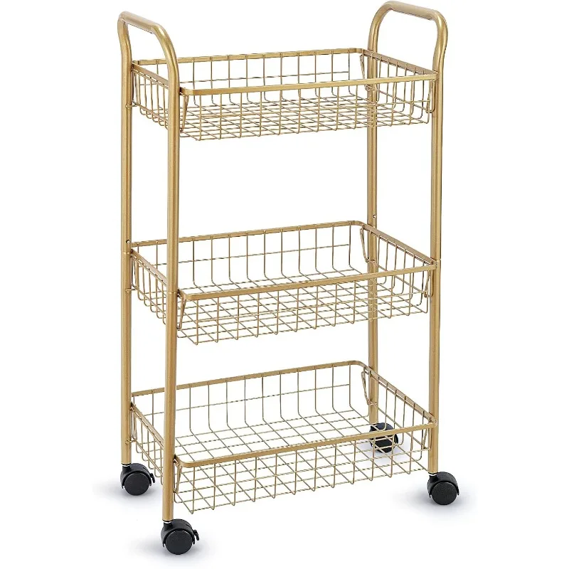 

3 Tier Rolling Utility Cart, Storage Trolley Service Cart with Wheels Easy Assembly for Kitchen, Living Room, Office