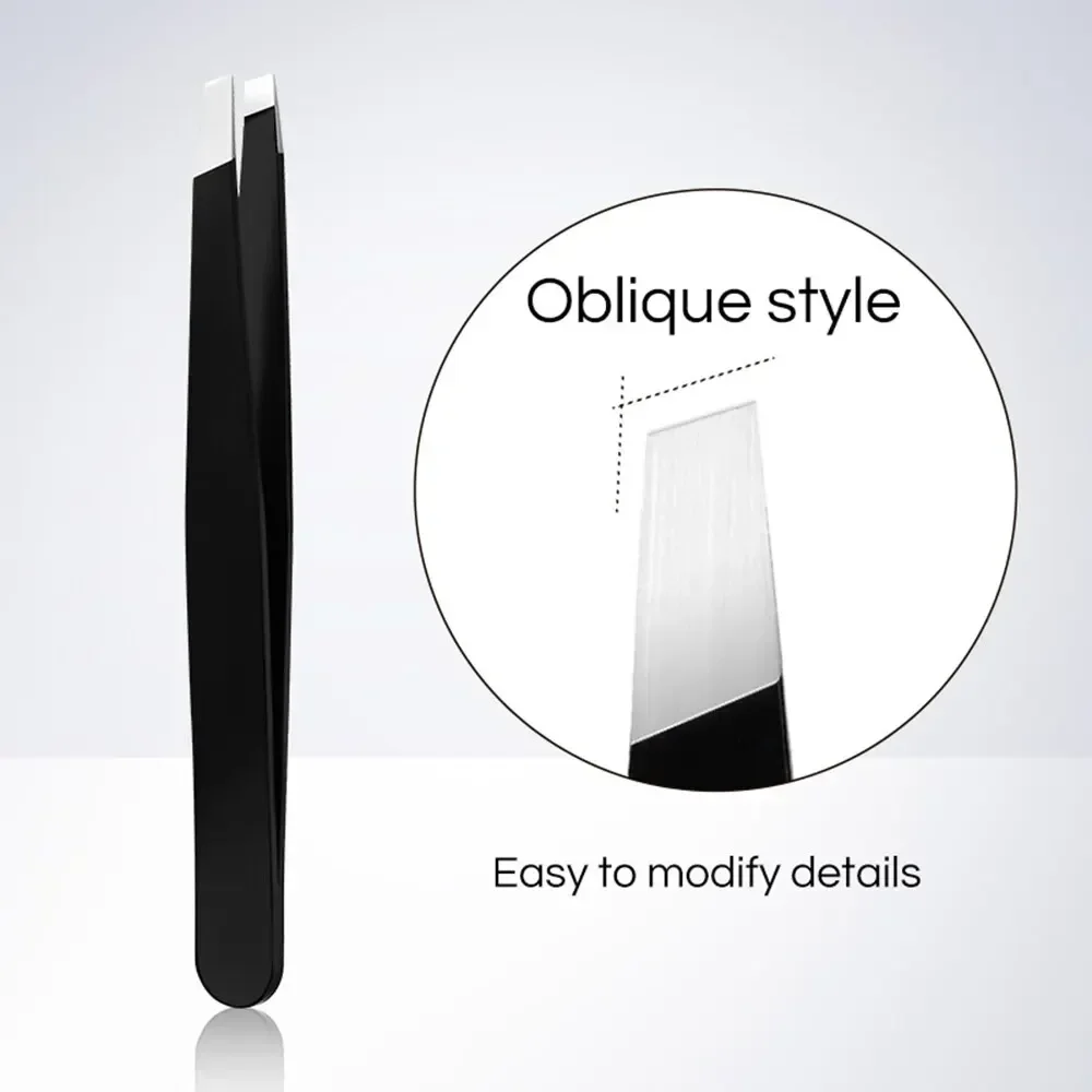 CNK – pince à sourcils noire en acier inoxydable, avec pointe inclinée et plate, outils de beauté pour sourcils et épilation incarnée, vente en gros